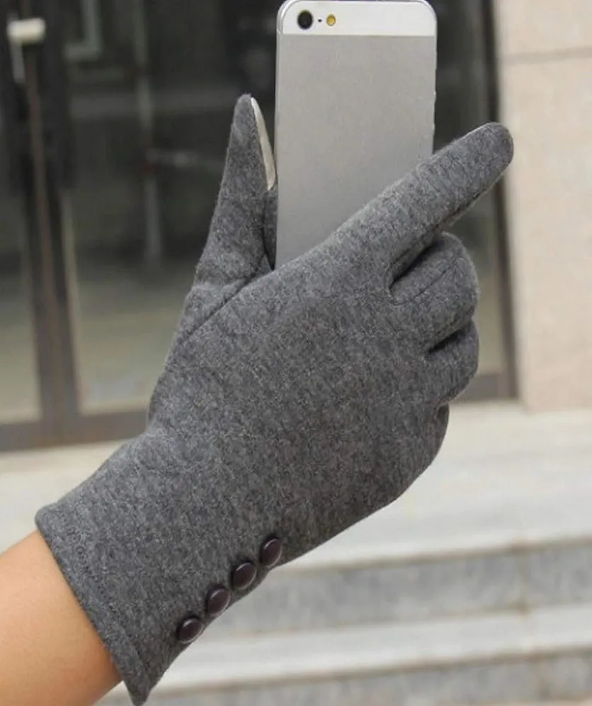 Women Warm Touch Screen Gloves Solid Color Buttons