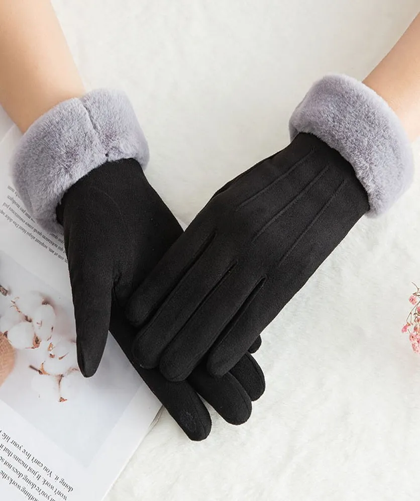 Women Winter Gloves Warm Ladies Touch Screen Gloves Suede Plain