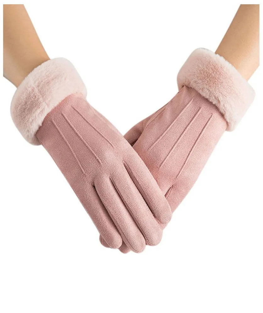 Women Winter Gloves Warm Ladies Touch Screen Gloves Suede Plain