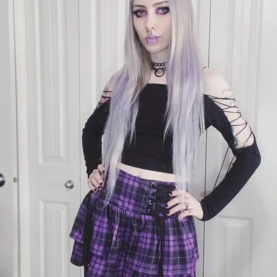 Women's Grunge Strappy Layered Purple Plaid Skirt