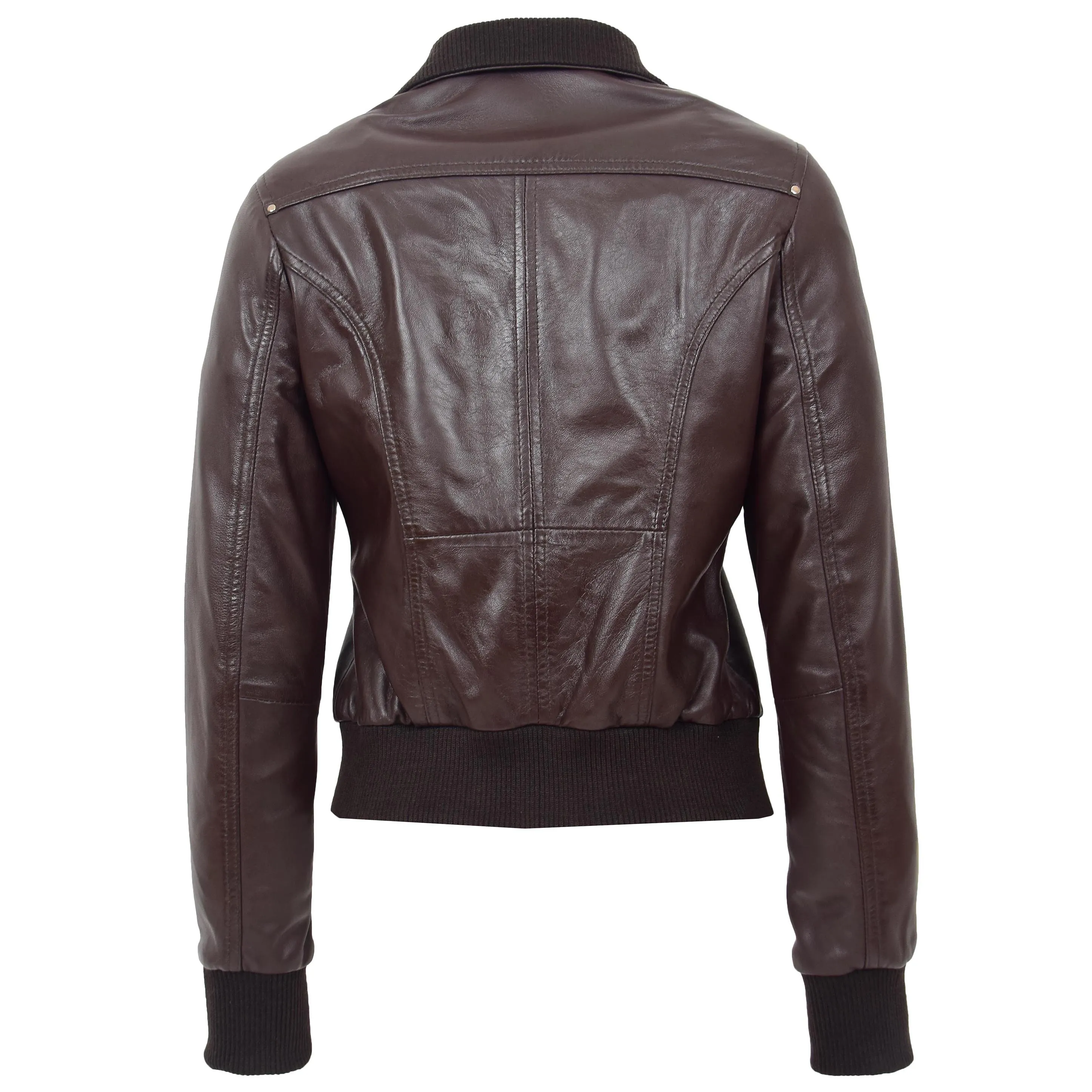 Womens Leather Classic Bomber Jacket Motto Brown